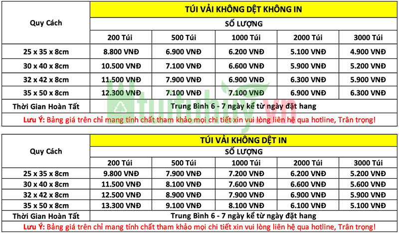 túi vải không dệt dạng chặt đáy